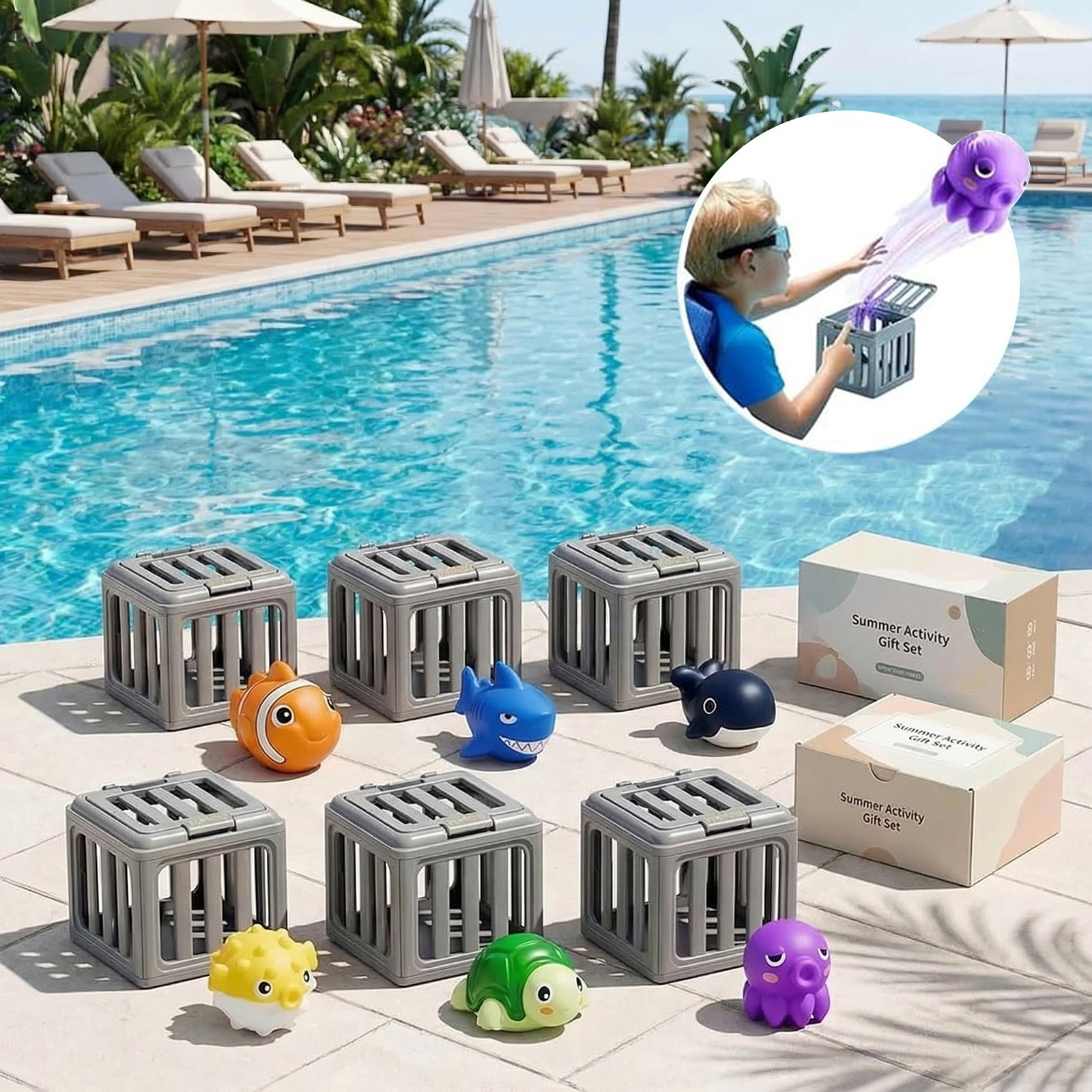 Kids Outdoor Pool - Kids Pool Diving Toys with Fish