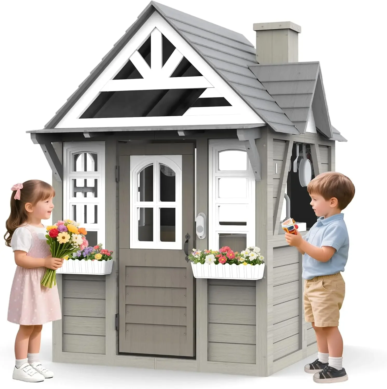 Kids Outdoor Sink - Kids Outdoor Playhouse,Cedar Gray Wooden Play