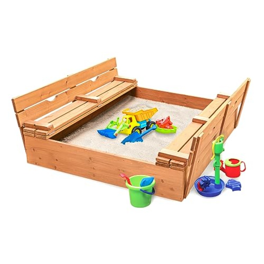 Kids Outdoor Seating - Outdoor wooden sandbox with lid and