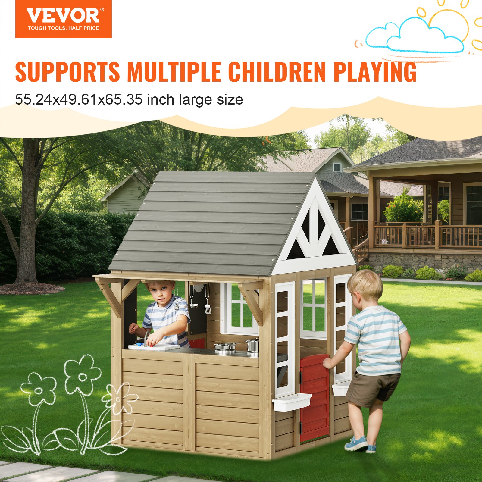 Outdoor Wooden Playhouse Kids  - Kids Outdoor Sink のレビューと価格