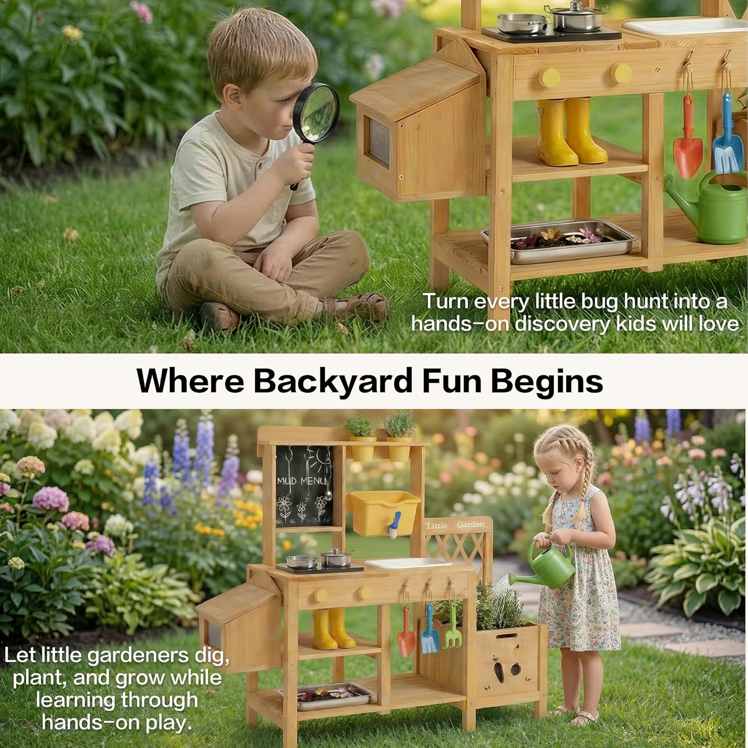 Wooden Mud Kitchen for Kids, O - Kids Outdoor Sink のレビューと価格