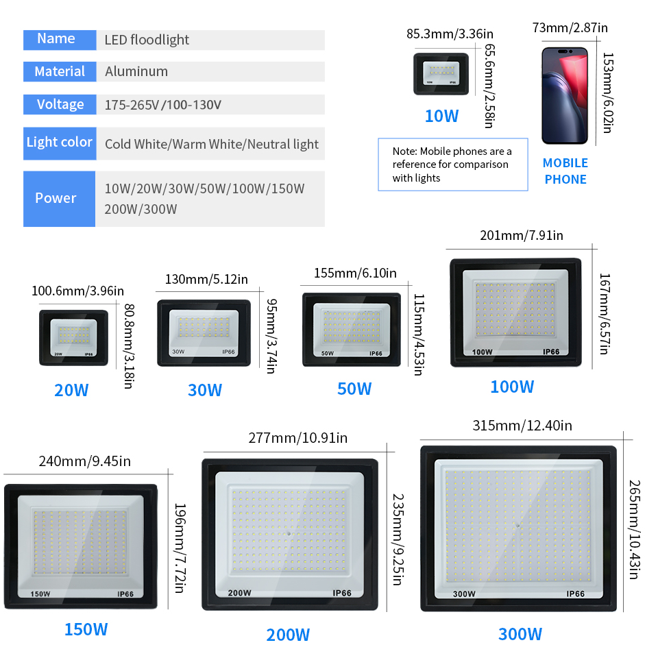 LED Floodlight AC220V 110V 10- - Balance Beam Outdoor のレビューと価格