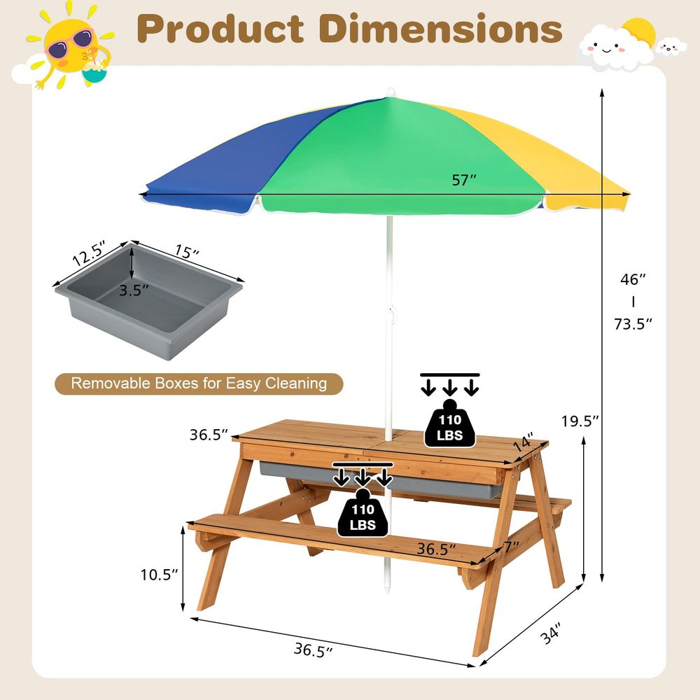 Kids Picnic Table, 4 in 1 Ceda - Kids Outdoor Water Table のレビューと価格