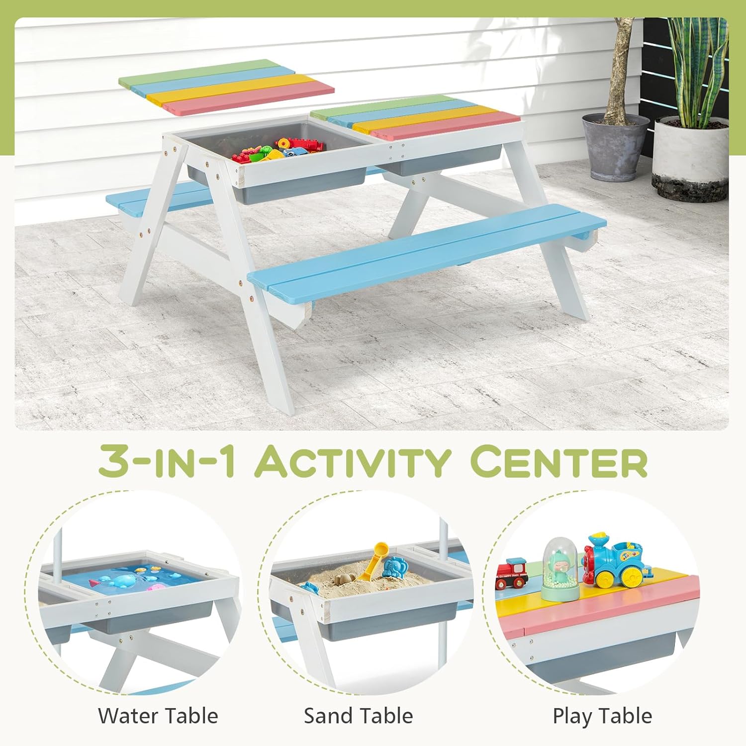Kids Picnic Table, 4 in 1 Outd - Kids Outdoor Water Table のレビューと価格