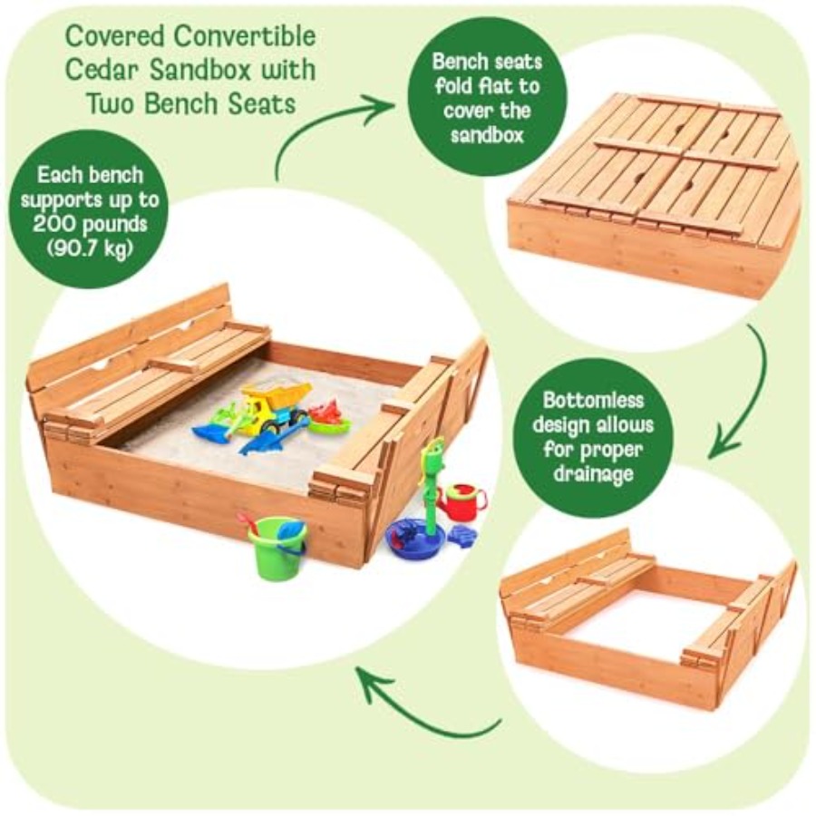 Outdoor wooden sandbox with li - Kids Outdoor Seating のレビューと価格