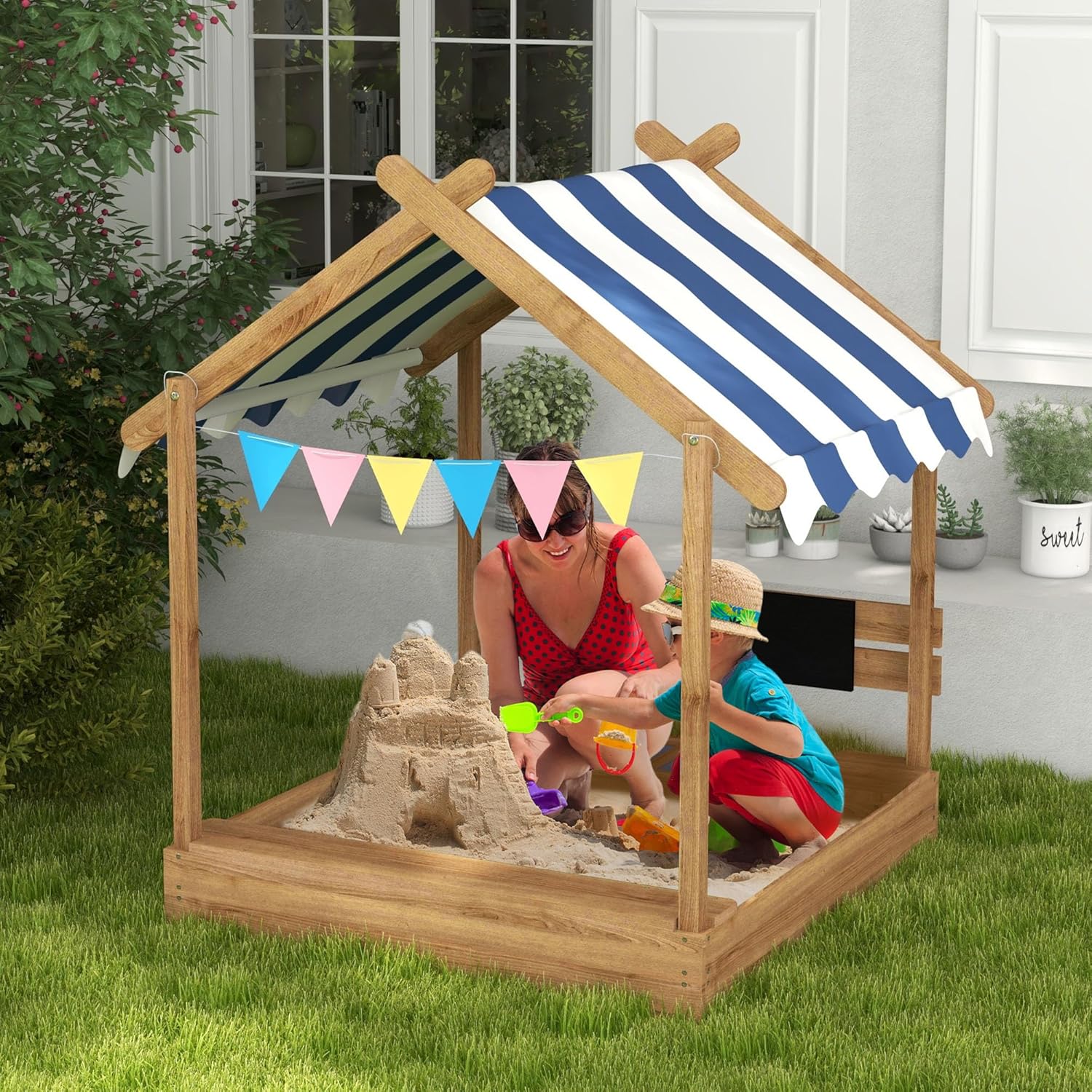 Wooden Sandbox with Canopy, Ki - Kids Outdoor Sink のレビューと価格